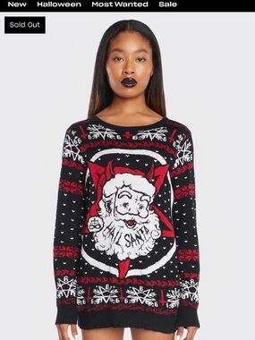 Too Fast Black, Red & White 'Hail Santa' Crewneck Sweater